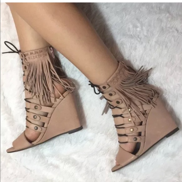Free People Shoes - Free People fringe Pink Nude Lace Up 38 8 Boho